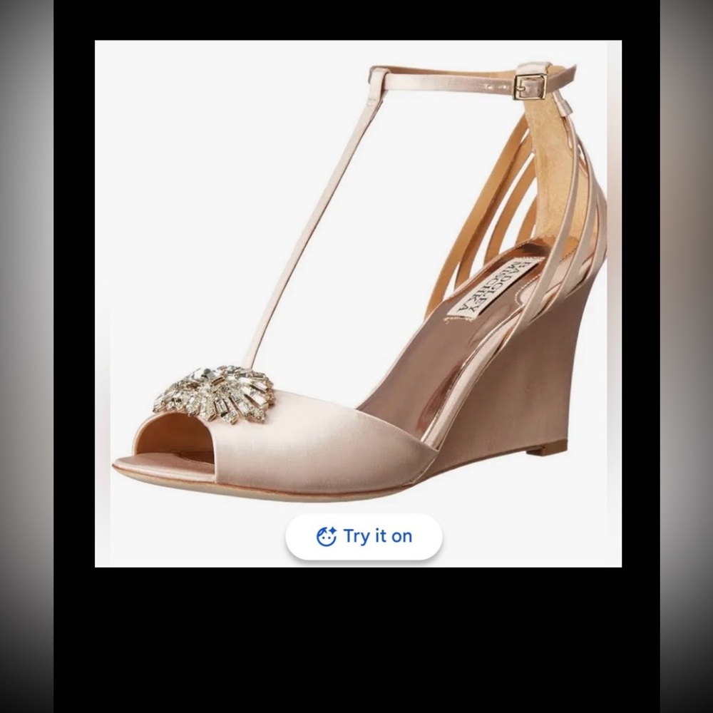 Badgley Mischka Tacey wedge heels Satin jeweled in blush pink color Size 6 NWT